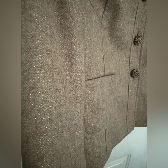 VTG Albert Nipon Boutique Fur Collar Tan Gold Sheen Wool Skirt Suit Size M/6/8P - Picture 8 of 16